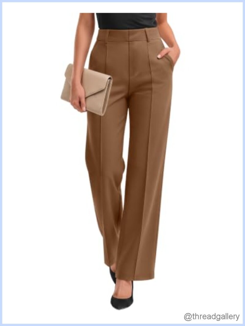 Women's High Waisted Wide Leg Work Pants Pleated Stretch Office Trousers